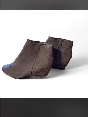 Express Dark Gray Suede Ankle Wedge Booties